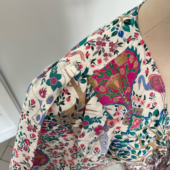 Sandro Floral Tie Top Printed Cropped Top In Linen And Silk - Picture 6 of 12